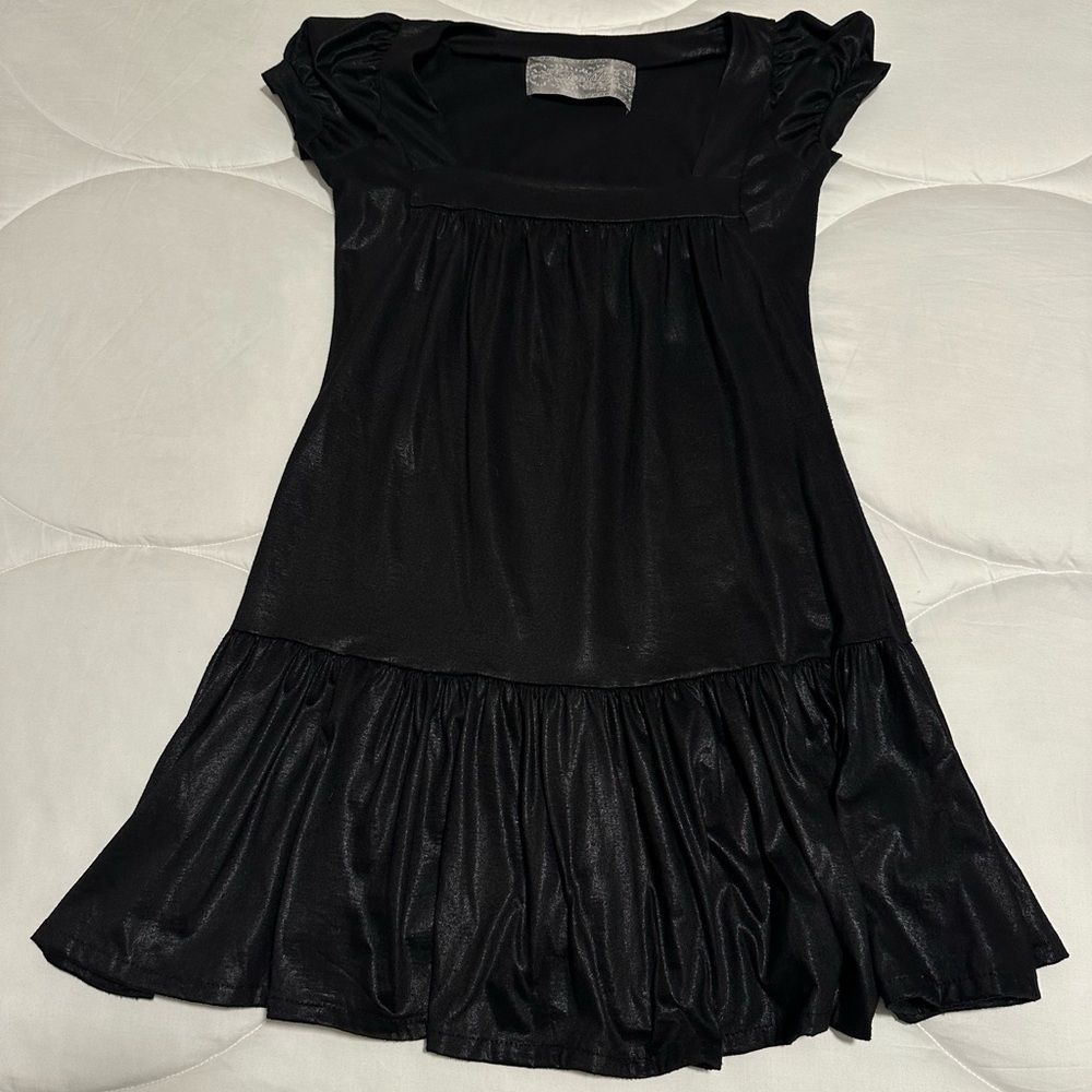 Bershka Black Short Sleeve Ruffle Hem Dress